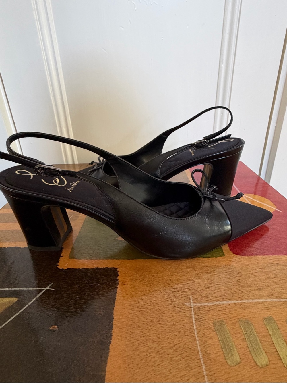 Sam Edelman Black Willette Slingback Pointed Cap Toe Pumps. Women's Size: 8.5. - Picture 5 of 12